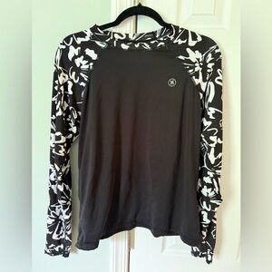 Hurley Women’s Sun Shirt Rash Guard XL Black with white flowers